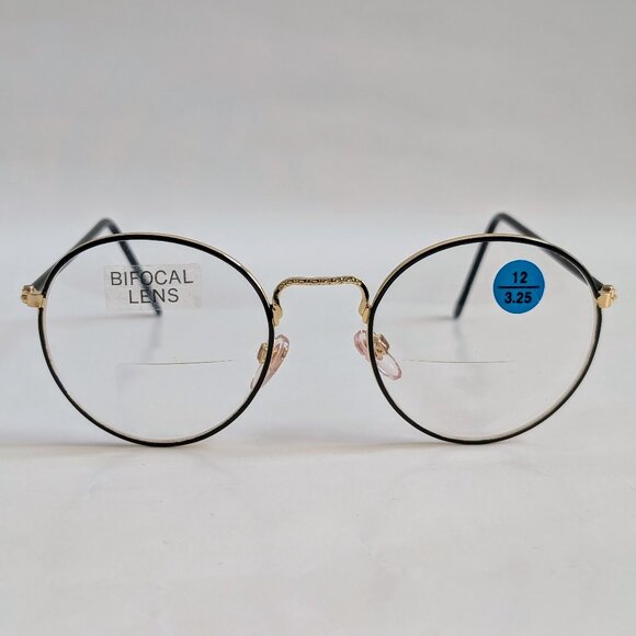 NWT True Vintage 90's Round Metal Bi-Focal Reading Glasses (Gold/Black) - Picture 1 of 5